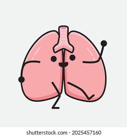 Vector Illustration of Lungs Character with cute face and simple body line drawing on isolated background
