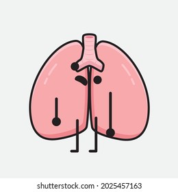 Vector Illustration of Lungs Character with cute face and simple body line drawing on isolated background