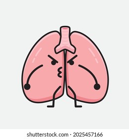 Vector Illustration of Lungs Character with cute face and simple body line drawing on isolated background