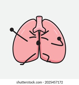 Vector Illustration of Lungs Character with cute face and simple body line drawing on isolated background