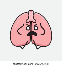 Vector Illustration of Lungs Character with cute face and simple body line drawing on isolated background