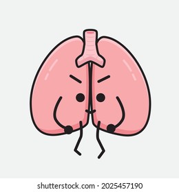 Vector Illustration of Lungs Character with cute face and simple body line drawing on isolated background