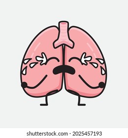 Vector Illustration of Lungs Character with cute face and simple body line drawing on isolated background