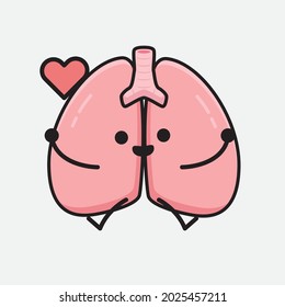 Ilustración vectorial del personaje de los pulmones con la cara linda y el dibujo simple de la línea corporal en un fondo aislado