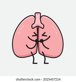Vector Illustration of Lungs Character with cute face and simple body line drawing on isolated background