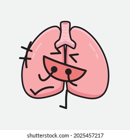 Vector Illustration of Lungs Character with cute face and simple body line drawing on isolated background