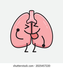 Vector Illustration of Lungs Character with cute face and simple body line drawing on isolated background