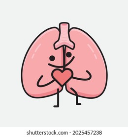 Vector Illustration of Lungs Character with cute face and simple body line drawing on isolated background