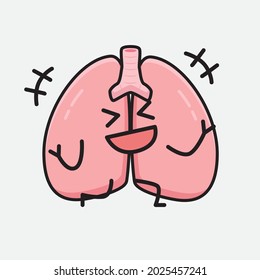Vector Illustration of Lungs Character with cute face and simple body line drawing on isolated background