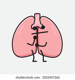 Vector Illustration of Lungs Character with cute face and simple body line drawing on isolated background