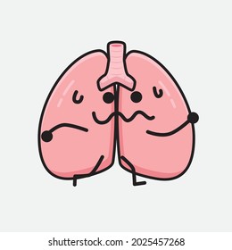 Vector Illustration of Lungs Character with cute face and simple body line drawing on isolated background