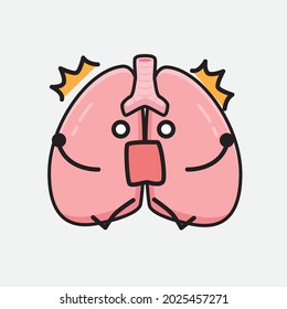 Vector Illustration of Lungs Character with cute face and simple body line drawing on isolated background