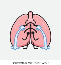 Ilustración vectorial del personaje de los pulmones con la cara linda y el dibujo simple de la línea corporal en un fondo aislado