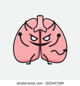 Ilustración vectorial del personaje de los pulmones con la cara linda y el dibujo simple de la línea corporal en un fondo aislado