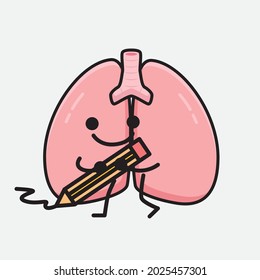 Ilustración vectorial del personaje de los pulmones con la cara linda y el dibujo simple de la línea corporal en un fondo aislado