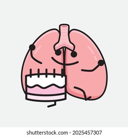 Vector Illustration of Lungs Character with cute face and simple body line drawing on isolated background