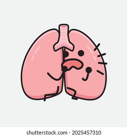 Vector Illustration of Lungs Character with cute face and simple body line drawing on isolated background