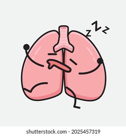 Vector Illustration of Lungs Character with cute face and simple body line drawing on isolated background