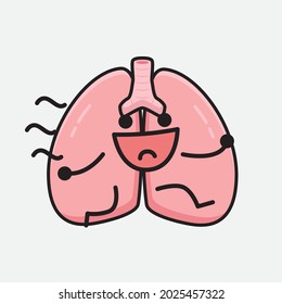 Ilustración vectorial del personaje de los pulmones con la cara linda y el dibujo simple de la línea corporal en un fondo aislado