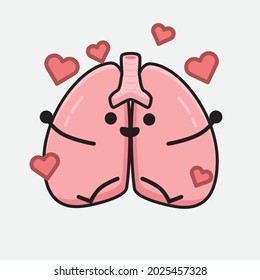 Vector Illustration of Lungs Character with cute face and simple body line drawing on isolated background