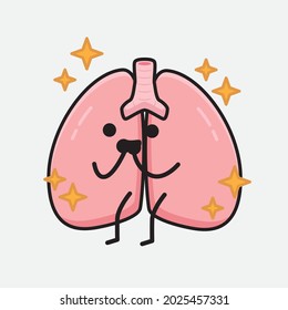 Vector Illustration of Lungs Character with cute face and simple body line drawing on isolated background