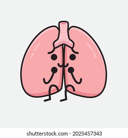 Vector Illustration of Lungs Character with cute face and simple body line drawing on isolated background