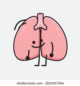 Ilustración vectorial del personaje de los pulmones con la cara linda y el dibujo simple de la línea corporal en un fondo aislado