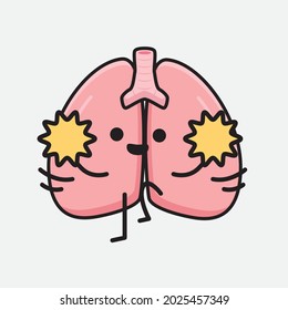 Vector Illustration of Lungs Character with cute face and simple body line drawing on isolated background