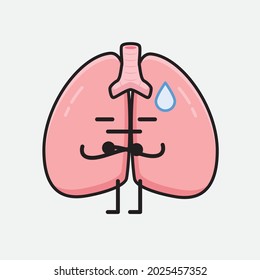 Ilustración vectorial del personaje de los pulmones con la cara linda y el dibujo simple de la línea corporal en un fondo aislado