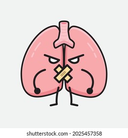 Vector Illustration of Lungs Character with cute face and simple body line drawing on isolated background