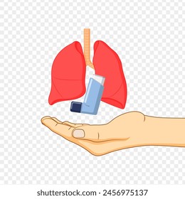 Vector illustration of Lungs and inhaler with holding hands on transparent background