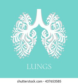 Vector illustration of lungs made in ornamental style on green background. Asthma awareness poster. Human internal organ symbol. Medical concept. Vector illustration.