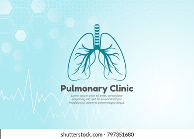 Vector illustration of lungs for pulmonary clinic. Blue medical background with structure molecule and heart beat.