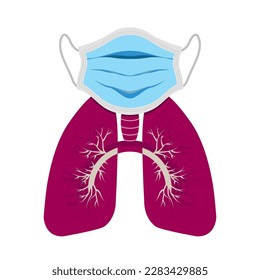 ilustración vectorial de pulmones con máscara protectora de cirugía, mostrando cómo proteger su cuerpo de la pandemia del virus