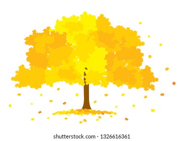 Vector illustration of lush golden tree with yellow flowers isolated on white background
