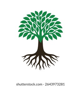  Vector Illustration of a Lush Green Tree with Extensive Root System Perfect for Nature, Ecology, and Growth Concepts