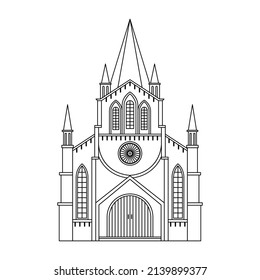 Vector illustration of the Lutheran Church. Religious architectural building. Outline