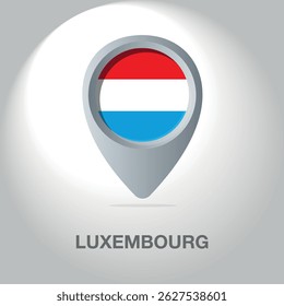 Ilustración vectorial de la bandera de Luxemburgo dentro del ícono de pin en el mapa. Un marcador de ubicación simbólico con los colores nacionales de Luxemburgo sobre un fondo blanco.
