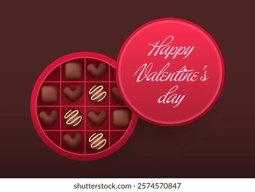 Vector Illustration of a Luxurious 3D Chocolate Gift Box with Heart Shapes and Elegant Design. Perfect for Valentine's Day, Romance, Flirting, Sweet Food Gifts, and Minimal Decoration Concepts.