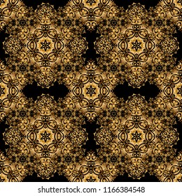 Vector illustration. Luxurious seamless pattern of golden ornament with stylized waves on a black background.