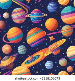 Vektorgrafik luxuriöser nahtloser Muster opulenter Planeten und blendender Sterne