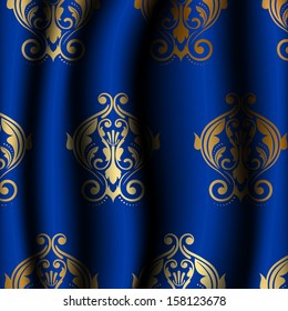 Vector illustration of luxury blue material with gold pattern