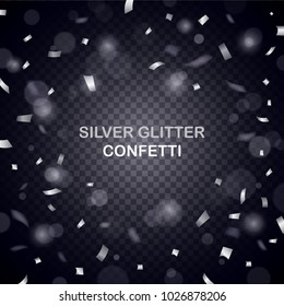 Vector Illustration Of Luxury Celebrations background with falling pieces of metallic Silver glitter and confetti