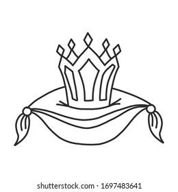 Vector illustration of a luxury crown on a pillow. Coloring book for children and adults in a cartoon style. A symbol of power, royal status and wealth. Coloring book for creativity of children and