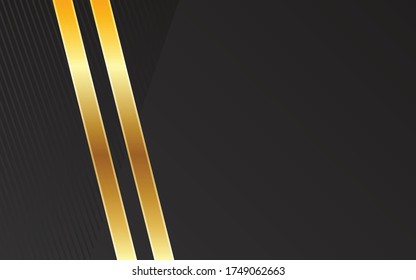 Vector illustration of luxury dark background with gold stripes shapes. Texture with diagonal golden line element. Black premium wallpaper. Decoration for poster, artwork, template design, banner.