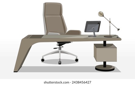 Vector illustration of luxury desk set used for director or manager position in front view. Used for presentation stickers, posters, brochures, collateral, advertising.