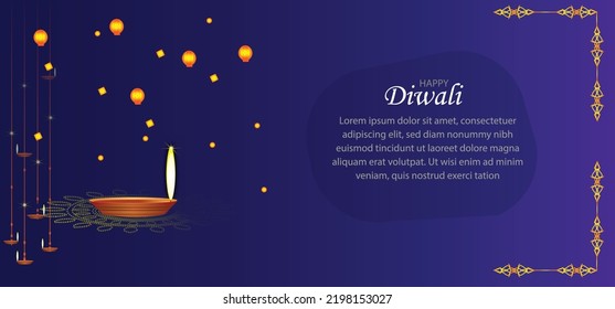 Vector illustration or Luxury greeting card of Diwali festival with stylish beautiful oil lamp and Diwali elements,Diwali SALE, Diwali Special offer background. 