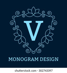 Vector illustration. Luxury Monogram blue logo.