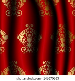 Vector illustration of luxury red material with gold pattern