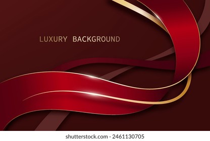 Vector illustration of a luxury red ribbon abstract background with golden lines element.